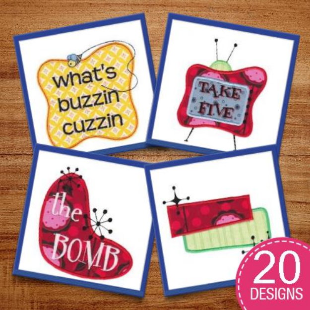 Picture of Retro Slang Applique Embroidery Design Pack