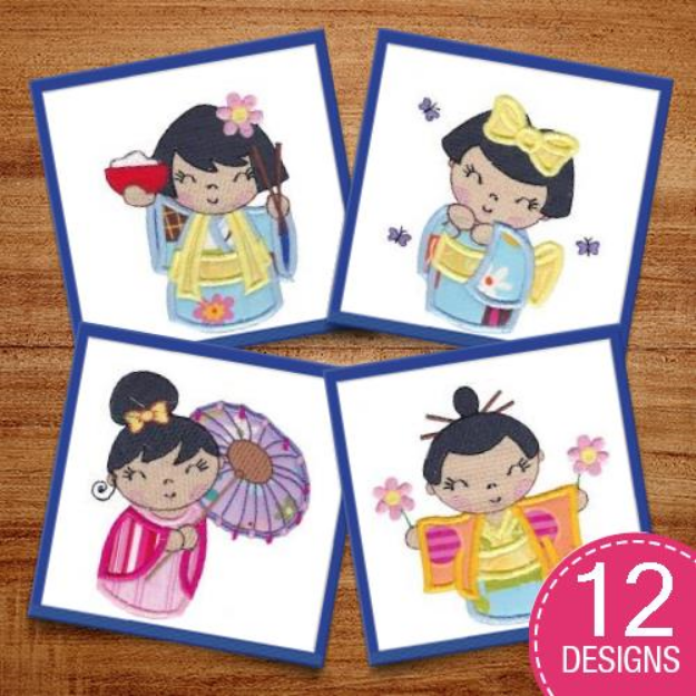 Picture of Kokeshi Dolls Applique Embroidery Design Pack