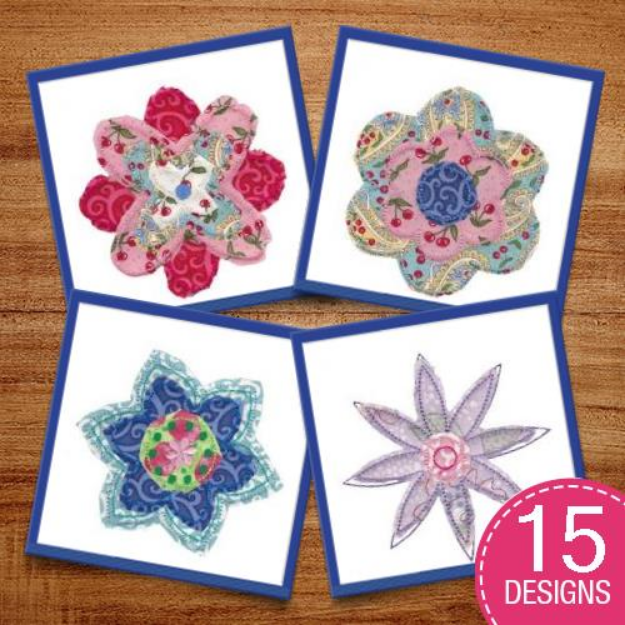 Picture of Raggedy Flowers Applique Embroidery Design Pack