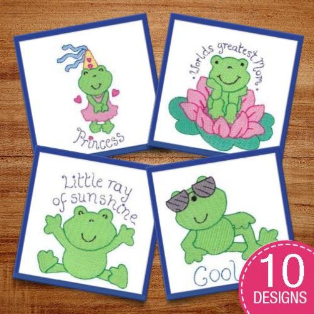 Picture of Froggy Phrases Embroidery Design Pack