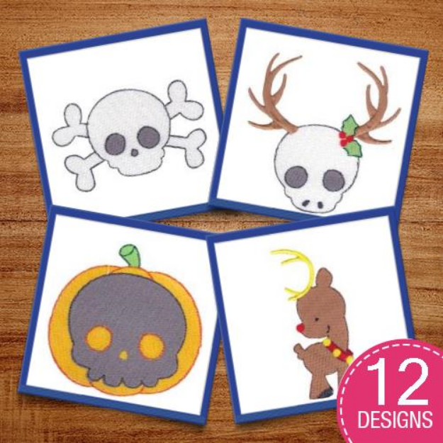 Picture of Skull Holiday Embroidery Design Pack