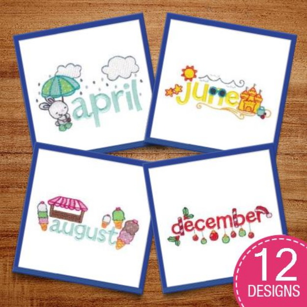 Picture of Months Embroidery Design Pack