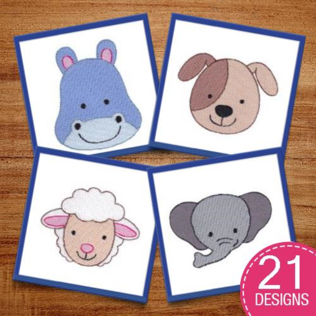 Picture of Cute Animal Faces Embroidery Design Pack