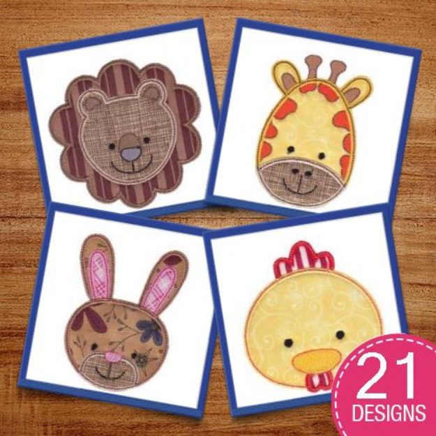 Picture of Cute Animal Faces Applique Embroidery Design Pack