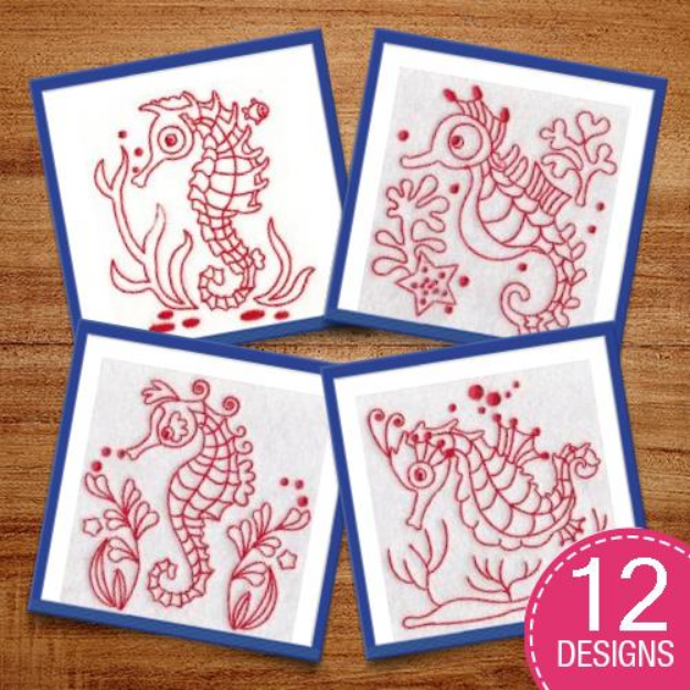 Picture of Seahorses Redwork Embroidery Design Pack