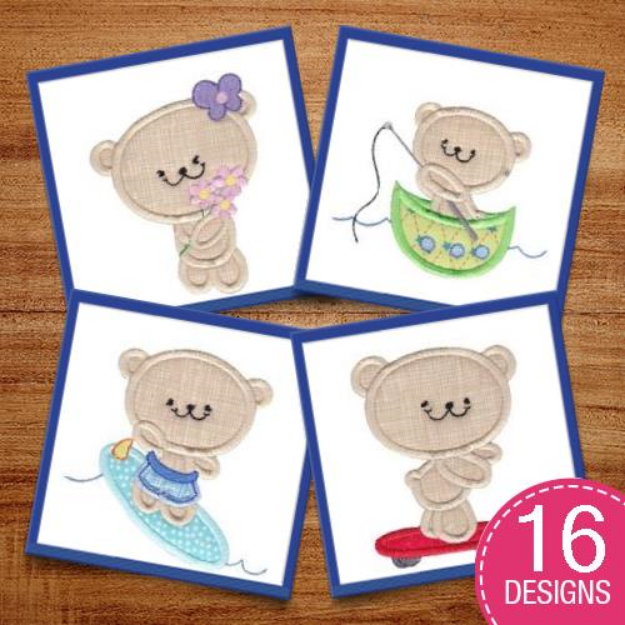 Picture of 2 Cute Bears Applique Embroidery Design Pack