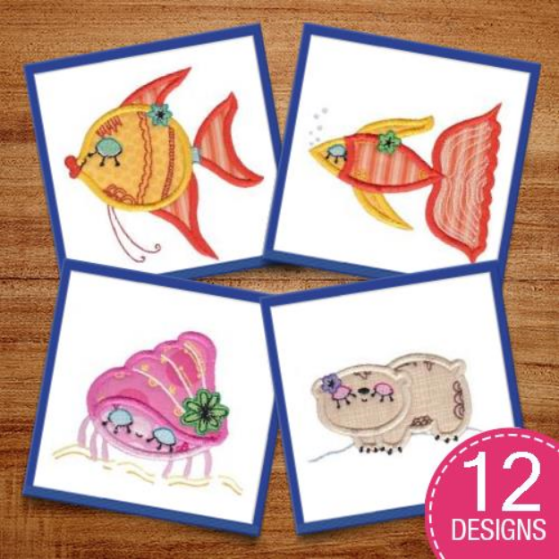 Picture of Decorative Sea Creatures Applique Embroidery Design Pack