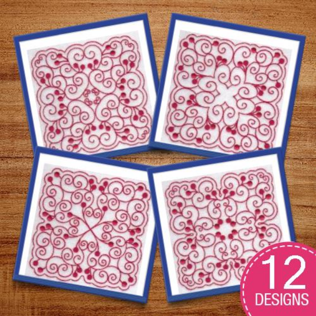 Picture of Cherries Quilt Blocks Redwork Embroidery Design Pack