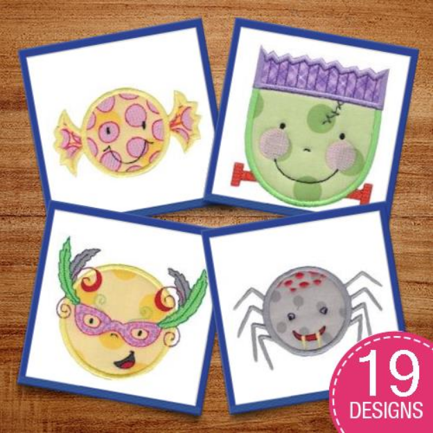 Picture of Smiley Face Halloween Applique Embroidery Design Pack