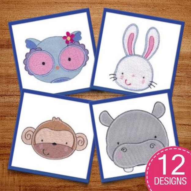 Picture of Adorable Animal Faces Embroidery Design Pack