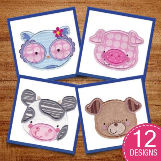 Picture of Adorable Animal Faces Applique Embroidery Design Pack