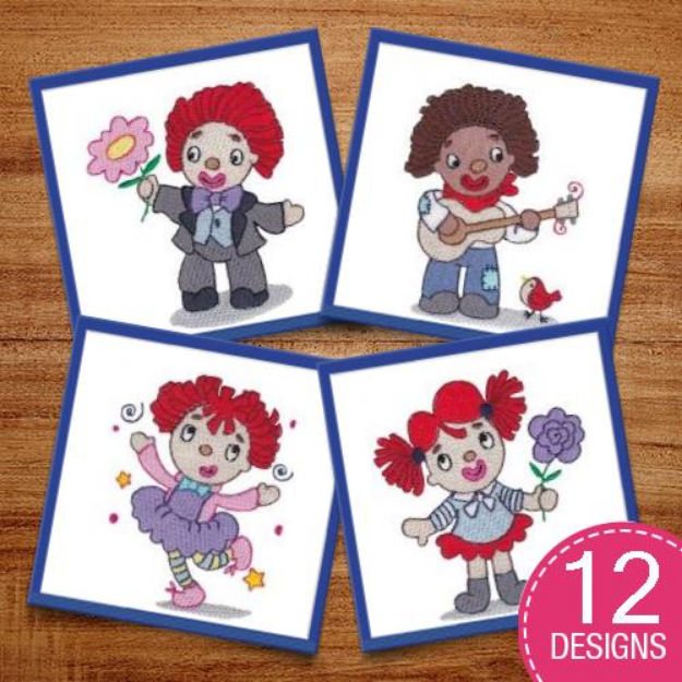 Picture of Rag Doll Clowns Embroidery Design Pack
