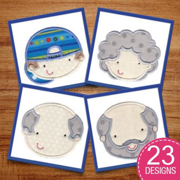 Picture of Faces Applique Embroidery Design Pack