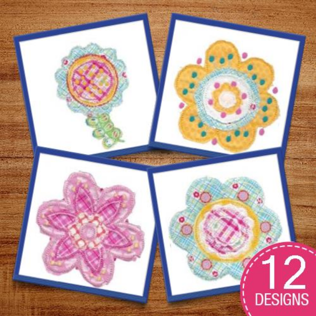 Picture of Cute Flower Raggedy Applique Embroidery Design Pack