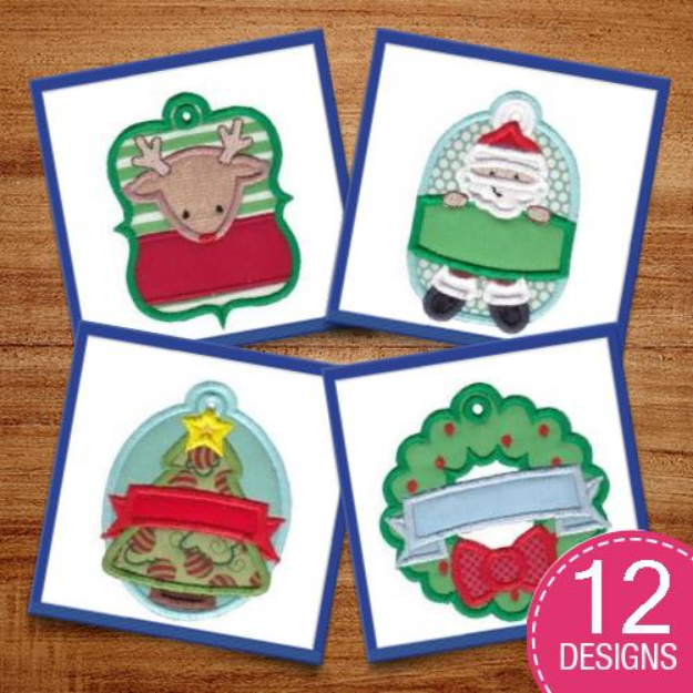 Picture of Christmas Tags Applique Embroidery Design Pack