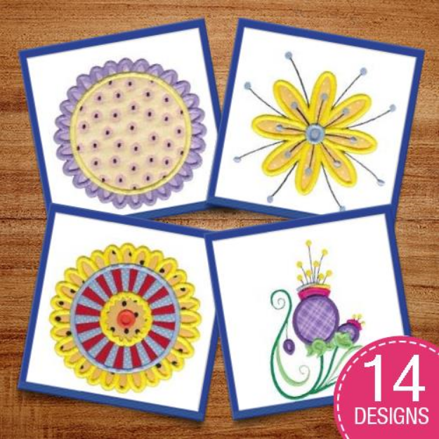 Picture of Fancy Flowers Applique 5x7 Embroidery Design Pack