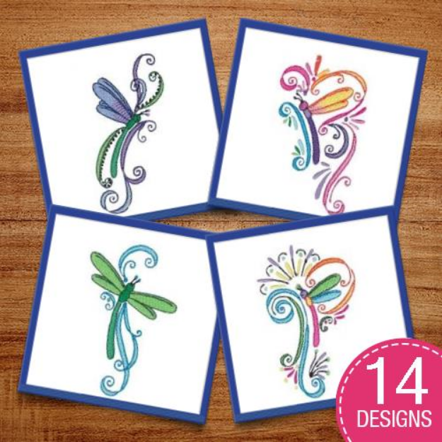 Picture of Swirly Dragonflies Embroidery Design Pack