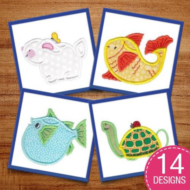Picture of Animal Teapots Applique Embroidery Design Pack