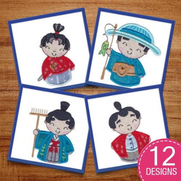 Picture of Kokeshi Dolls Boys Applique Embroidery Design Pack