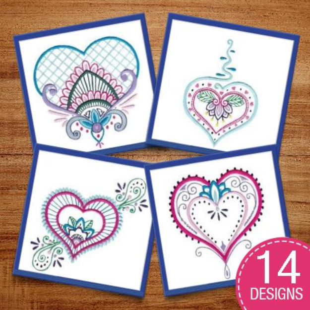 Picture of Mehndi Hearts 5x7 6x10 Embroidery Design Pack