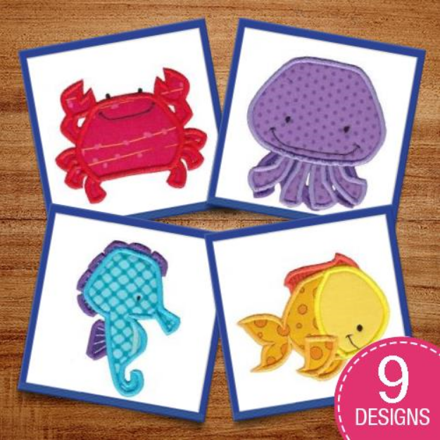 Picture of Ocean Creatures Applique Embroidery Design Pack