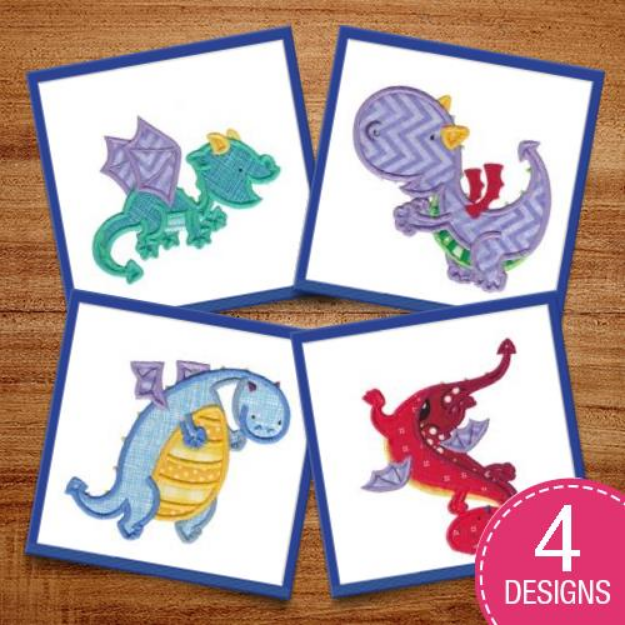 Picture of Dashing Dragons Applique 5x7 Embroidery Design Pack