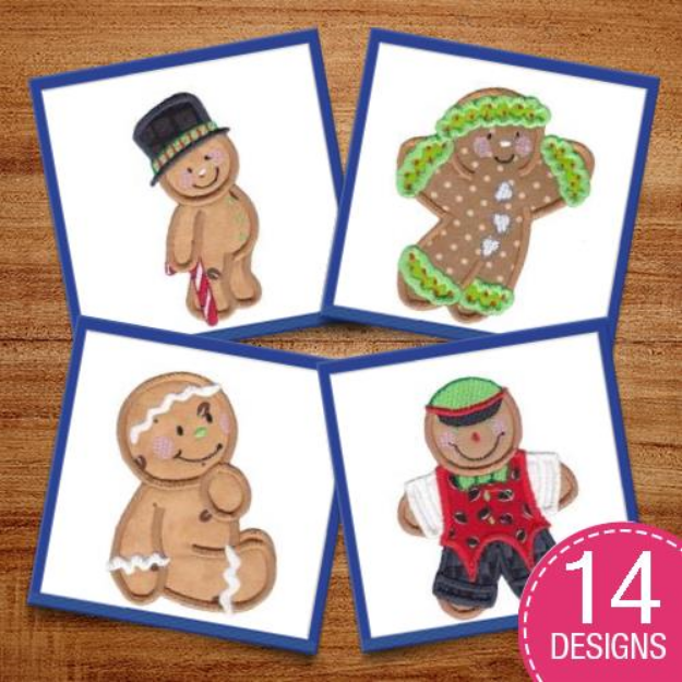 Picture of Jolly Gingerbreads Applique Embroidery Design Pack