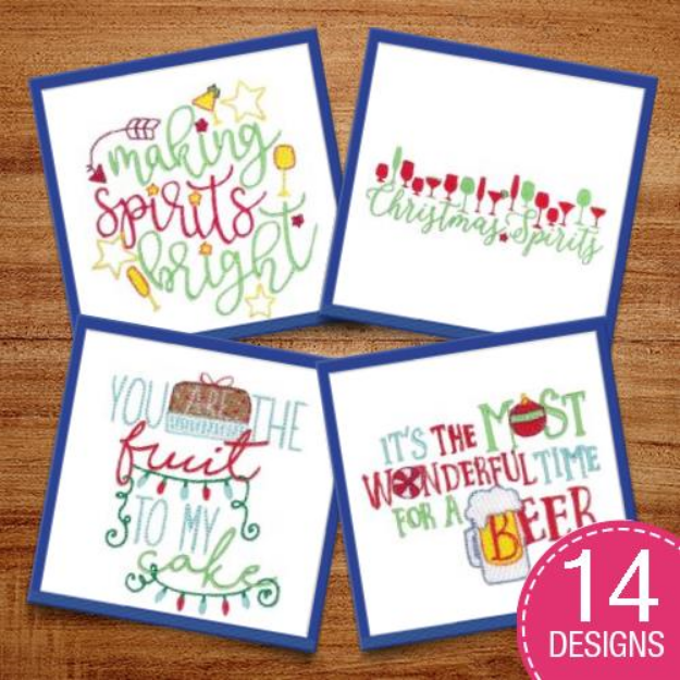 Picture of Christmas Spirits Sentiments Embroidery Design Pack