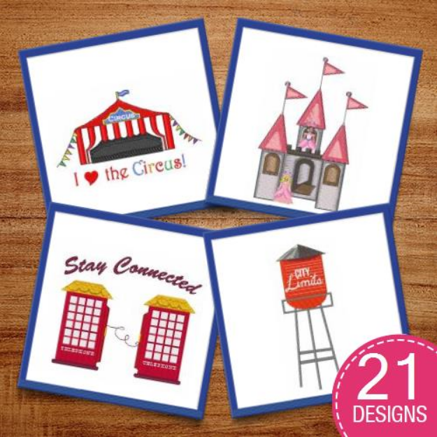 Picture of Buildings Embroidery Design Pack