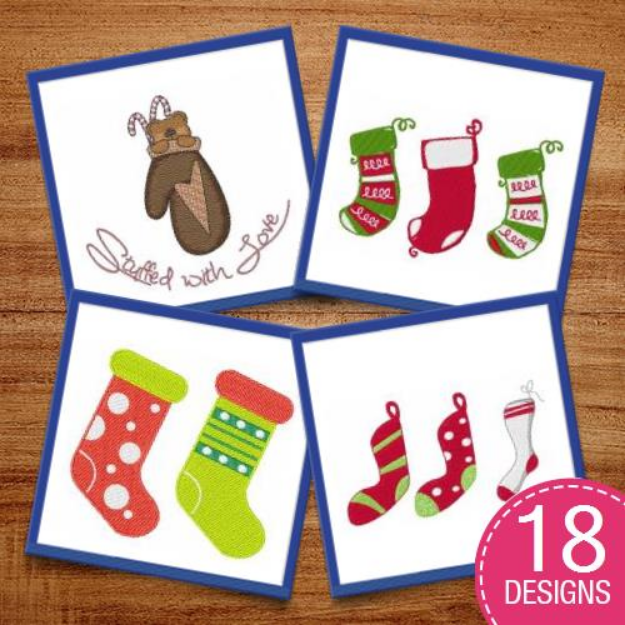 Picture of Holiday Stockings & Mittens Embroidery Design Pack