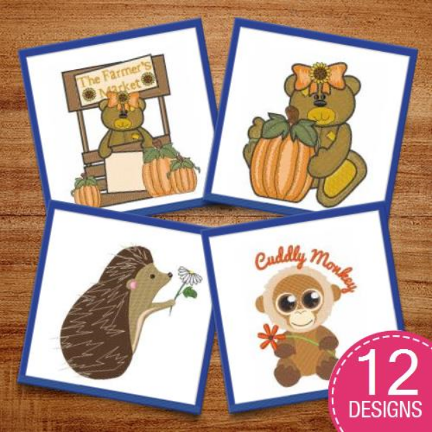 Picture of Fall Animals Embroidery Design Pack
