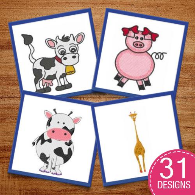 Picture of Adorable Cartoon Animals Embroidery Design Pack