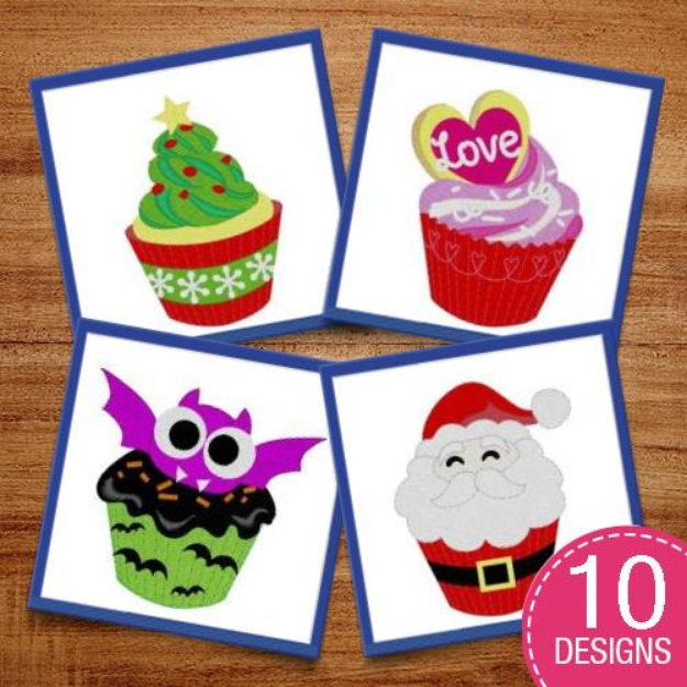 Picture of Holiday Cupcakes Embroidery Design Pack