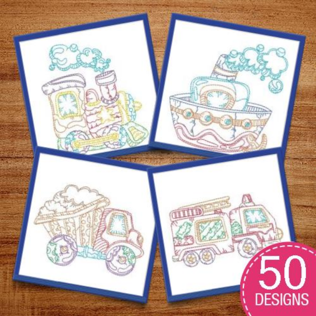 Picture of 5 Sizes Included Sweet Transportation Designs Embroidery Design Pack