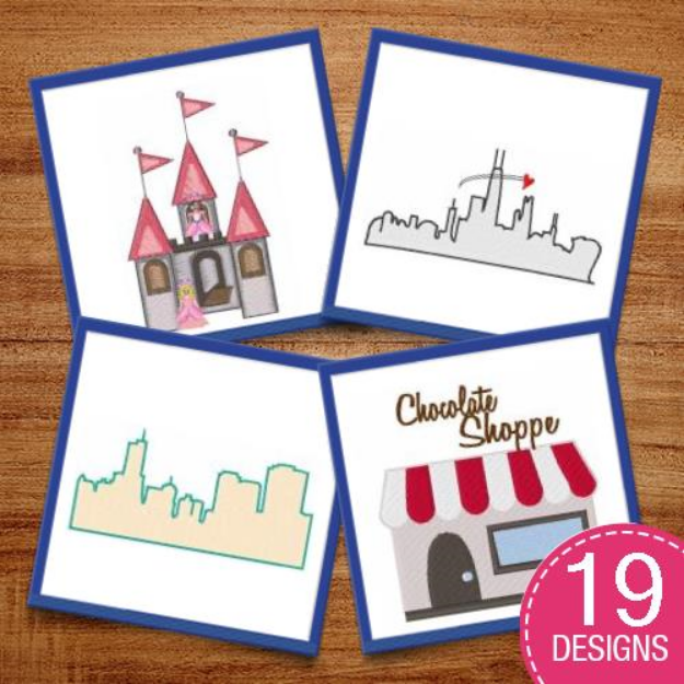 Picture of Buildings & Skylines Embroidery Design Pack