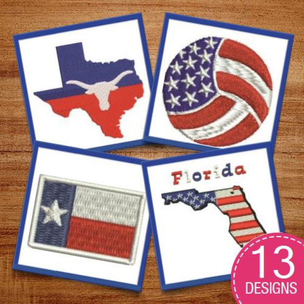 Picture of Flags Around America Embroidery Design Pack