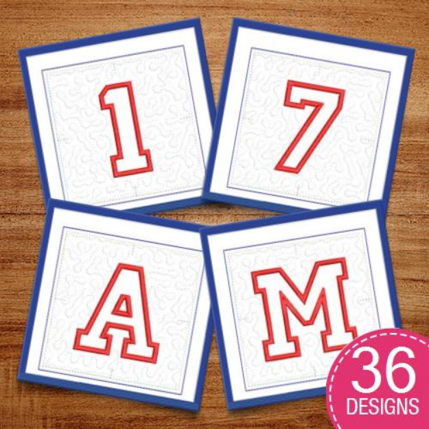 Picture of ITH Collegiate Font Quilt Block Embroidery Design Pack