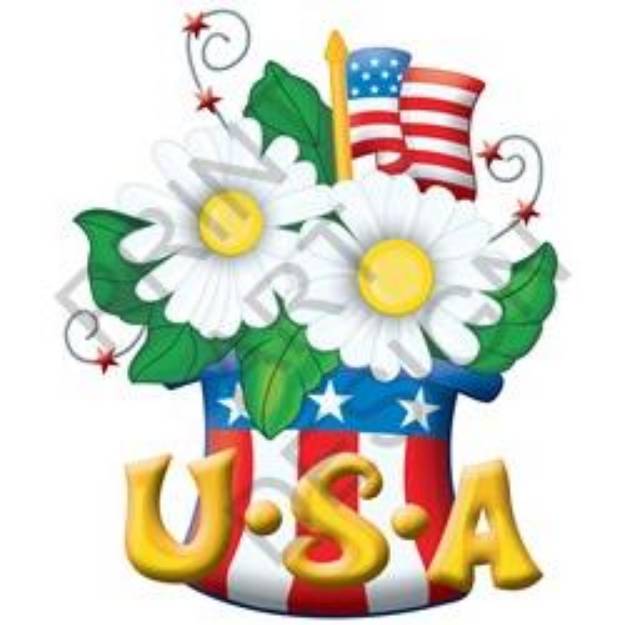 Picture of Flowers & USA Hat SVG File