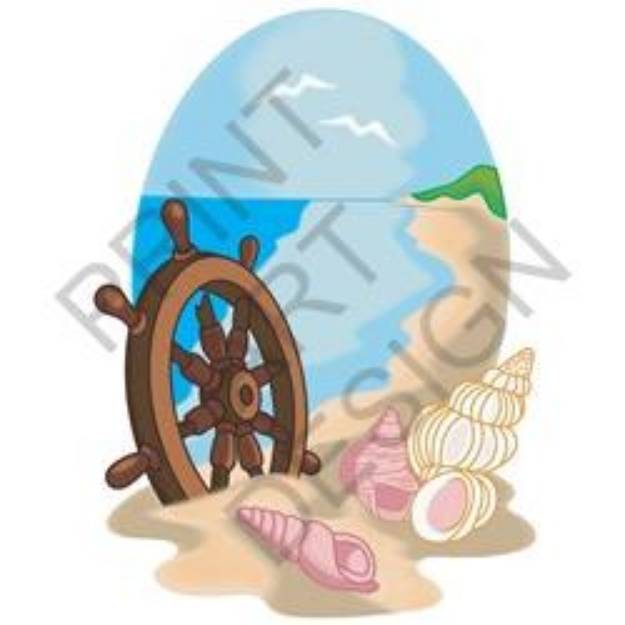 Picture of Ships Wheel On Beach SVG File