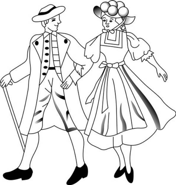 Picture of German Couple Redwork SVG File