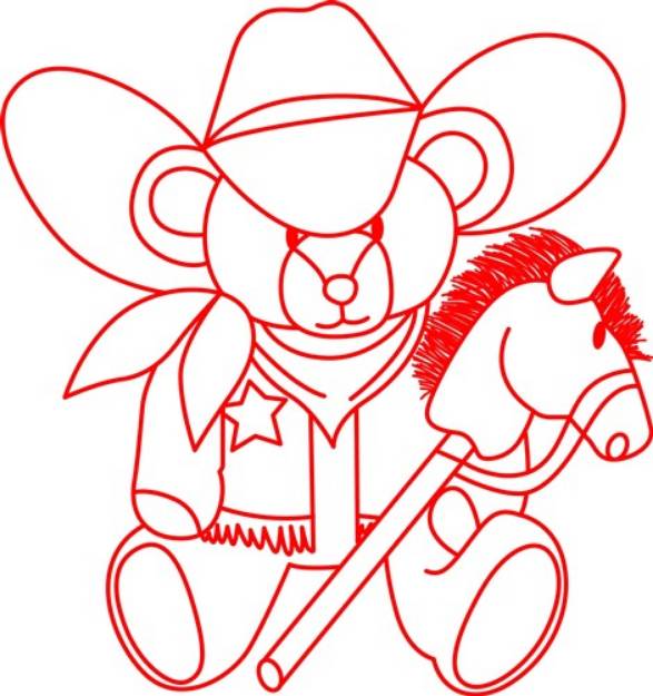 Picture of Cowboy Bear Redwork SVG File