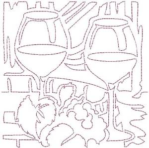 Picture of Wine Glasses Quilt Block Machine Embroidery Design