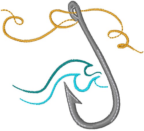 Fishing Hook & Waves Machine Embroidery Design