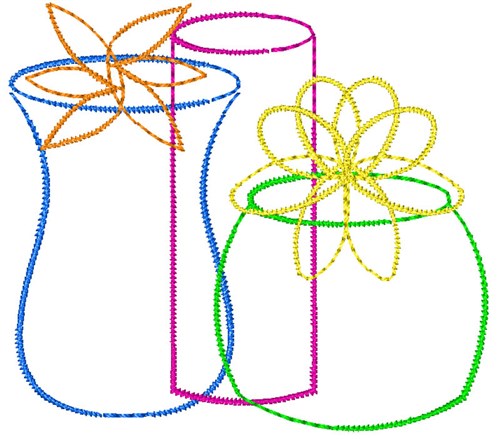 Flower Vases Outline Machine Embroidery Design
