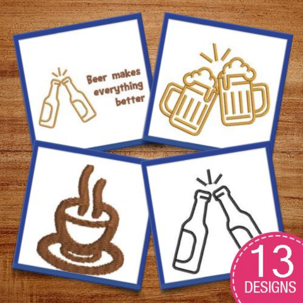 Picture of Have A Drink Outlines Embroidery Design Pack