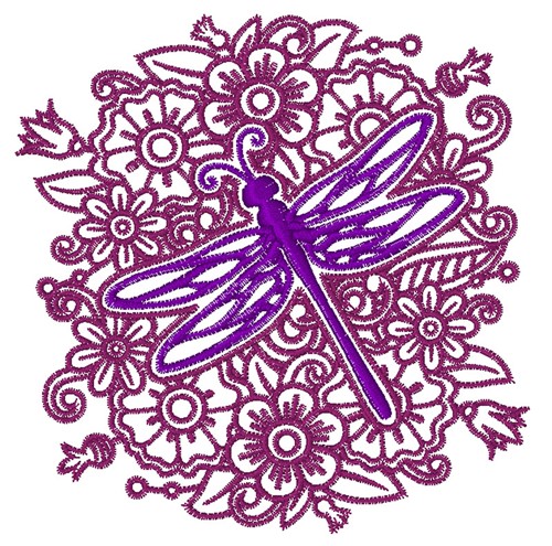 Dragonfly Floral Machine Embroidery Design