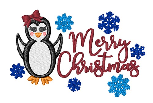 Merry Christmas Penguin Machine Embroidery Design