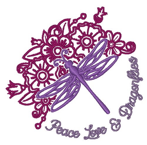 Peace Love Dragonflies Machine Embroidery Design