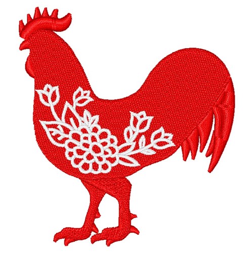 Rooster Flowers Machine Embroidery Design