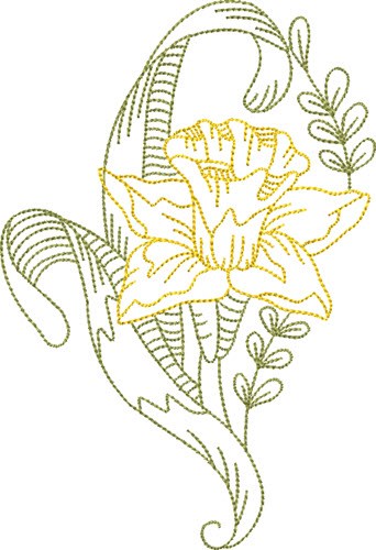 Delicate Daffodil Outline Machine Embroidery Design